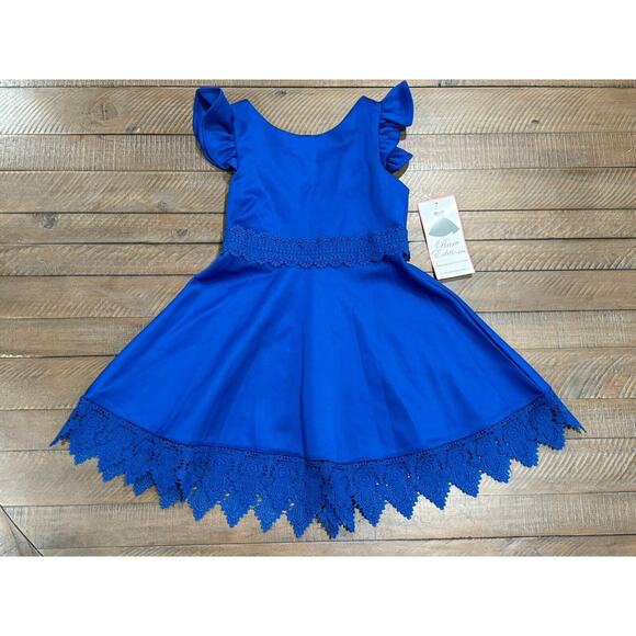 Rare Editions Big Girl's Size 8 - Flutter Sleeve - Royal - Crochet Skater Dress - Picture 4 of 11
